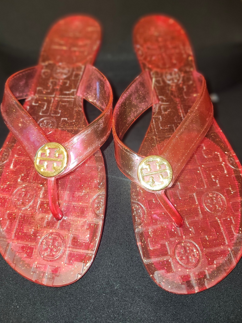 Tory Burch Pink Jelly Thong Sandals with Gold Logo